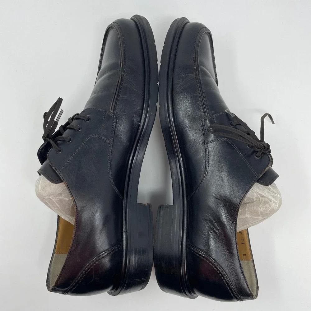 Salvatore‎ Ferragamo Mens Black Leather Moc Toe Derby Shoes 11 D Italy 6818 A23